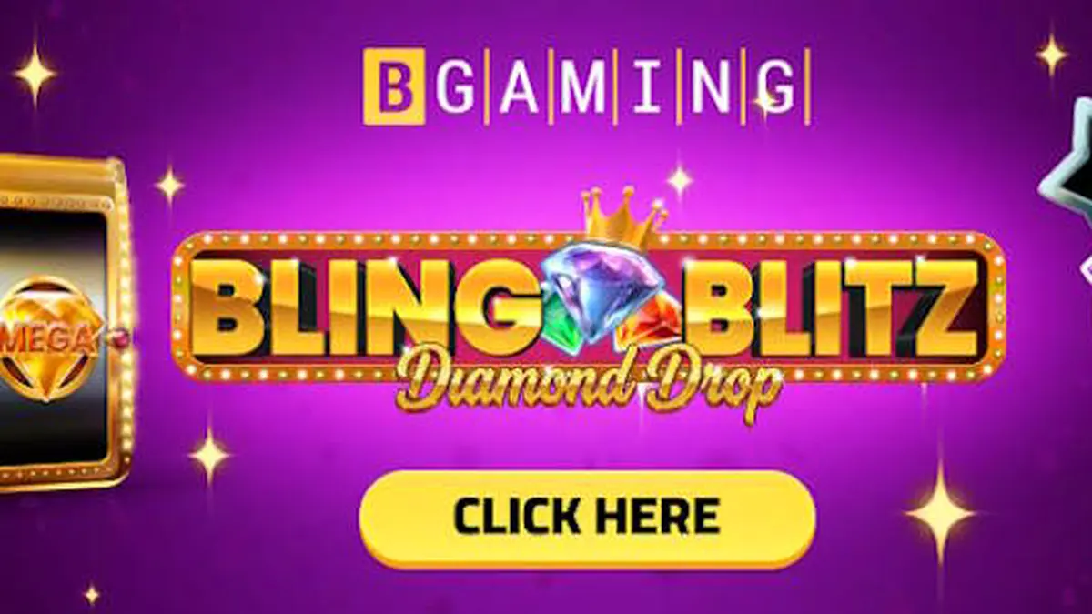 Tampilan visual mewah slot Bling Blitz Diamond Drop dengan simbol berlian dan koin emas.